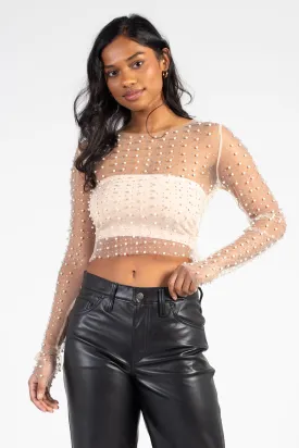 Rylee Pearl Embellished Crop Blouse