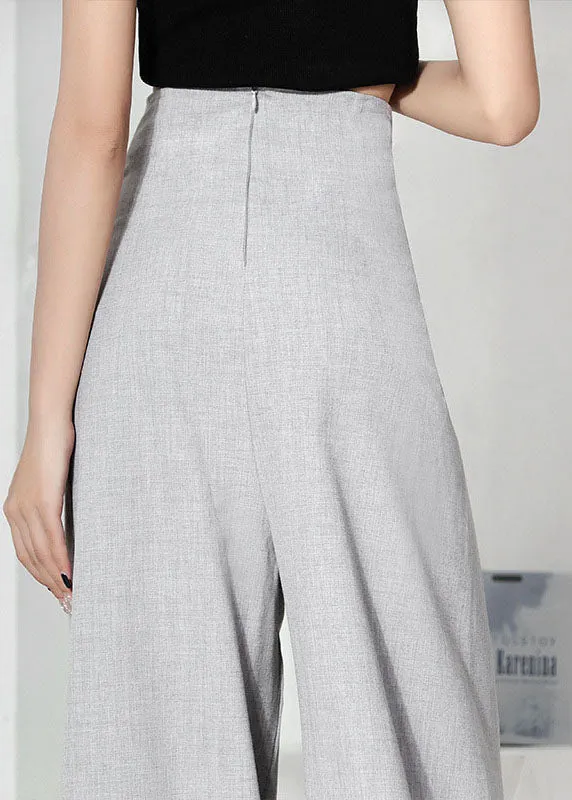 Simple Grey High Waist Casual Wide Leg Pants