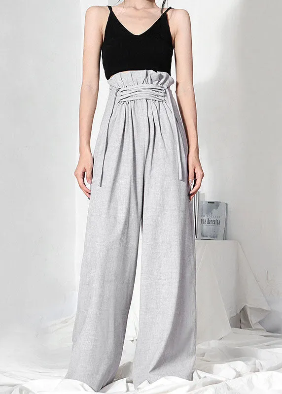 Simple Grey High Waist Casual Wide Leg Pants