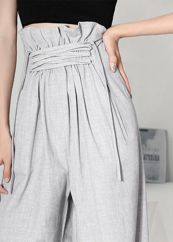 Simple Grey High Waist Casual Wide Leg Pants