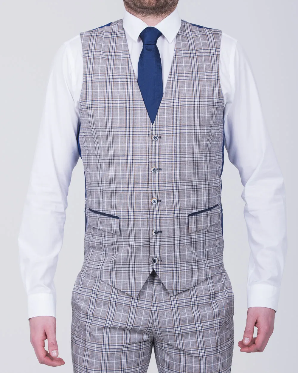 Skopes Whittington Slim Fit Tall Suit (stone/navy check)