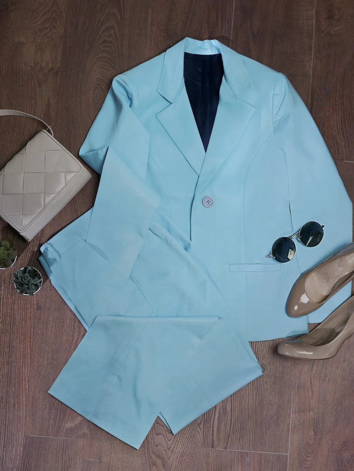 Sky Blue Cotton Women's Pant Suit