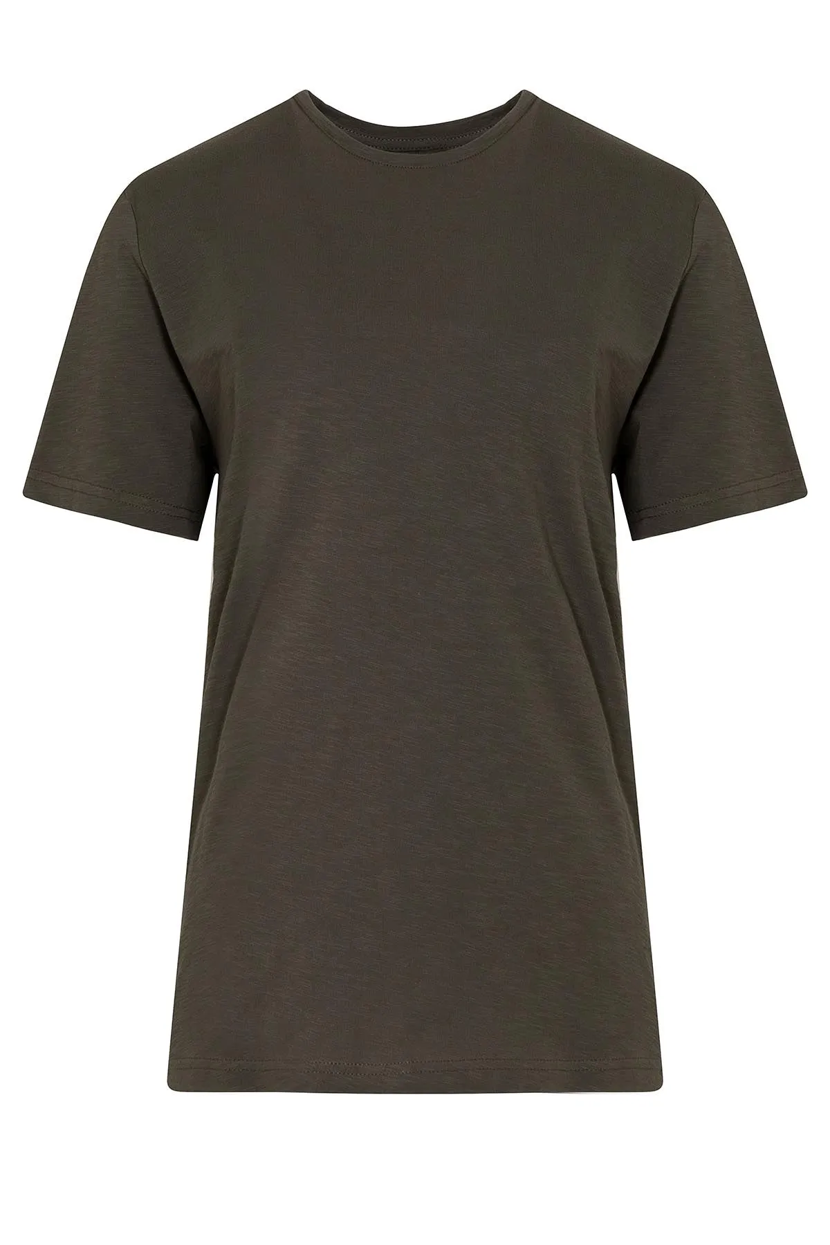 Slim Fit 100% Cotton Khaki Crew Neck T-Shirt