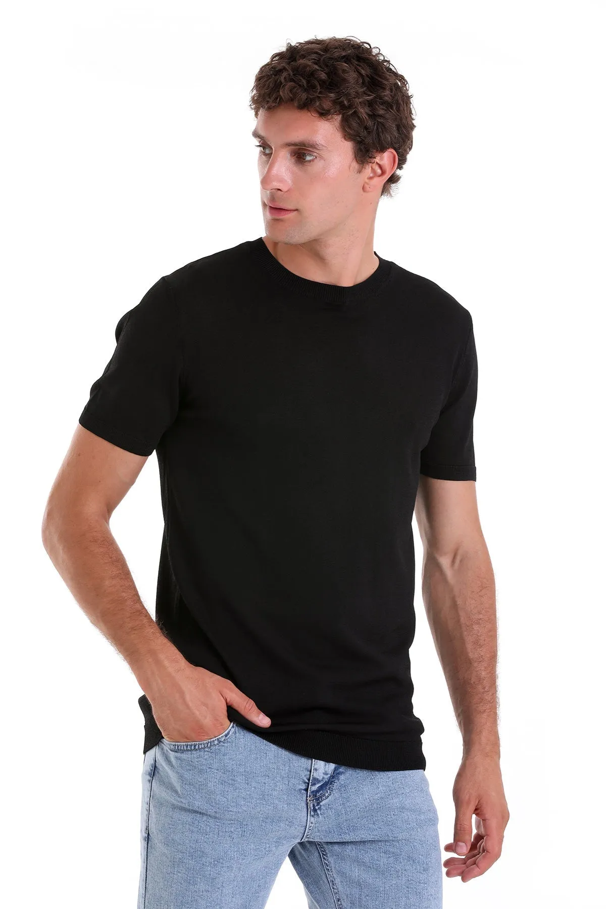 Slim Fit Basic Black Crew Neck T-Shirt