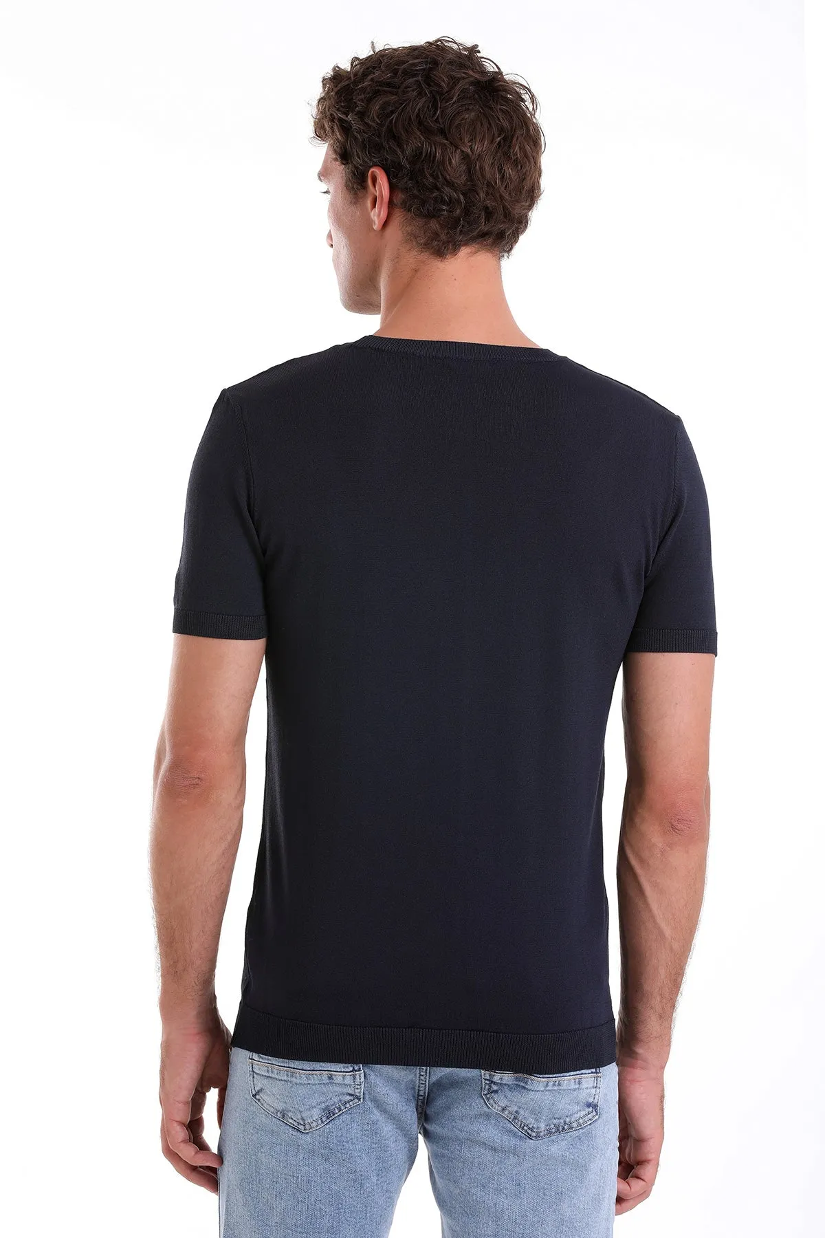 Slim Fit Basic Navy Crew Neck T-Shirt