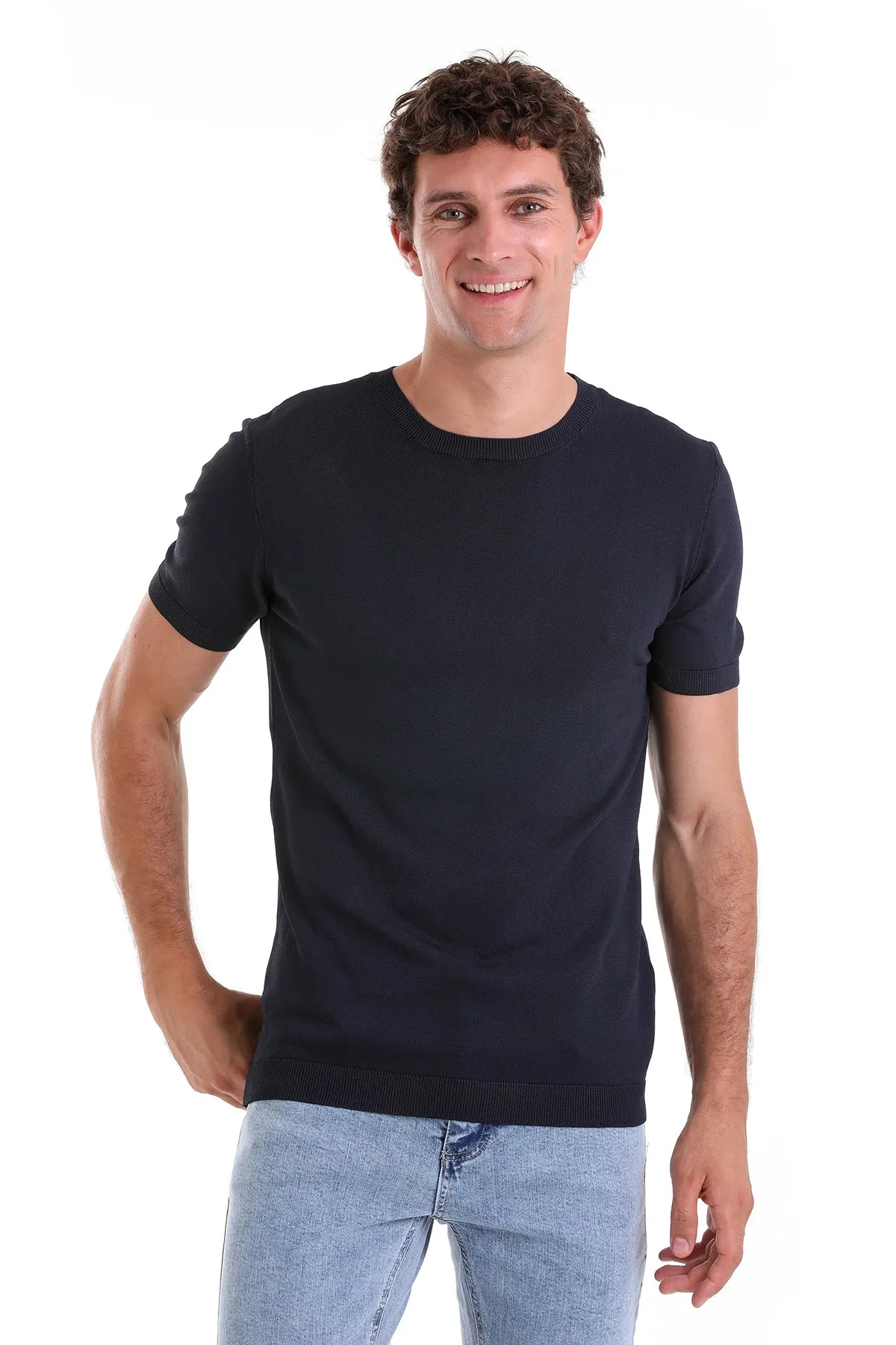 Slim Fit Basic Navy Crew Neck T-Shirt