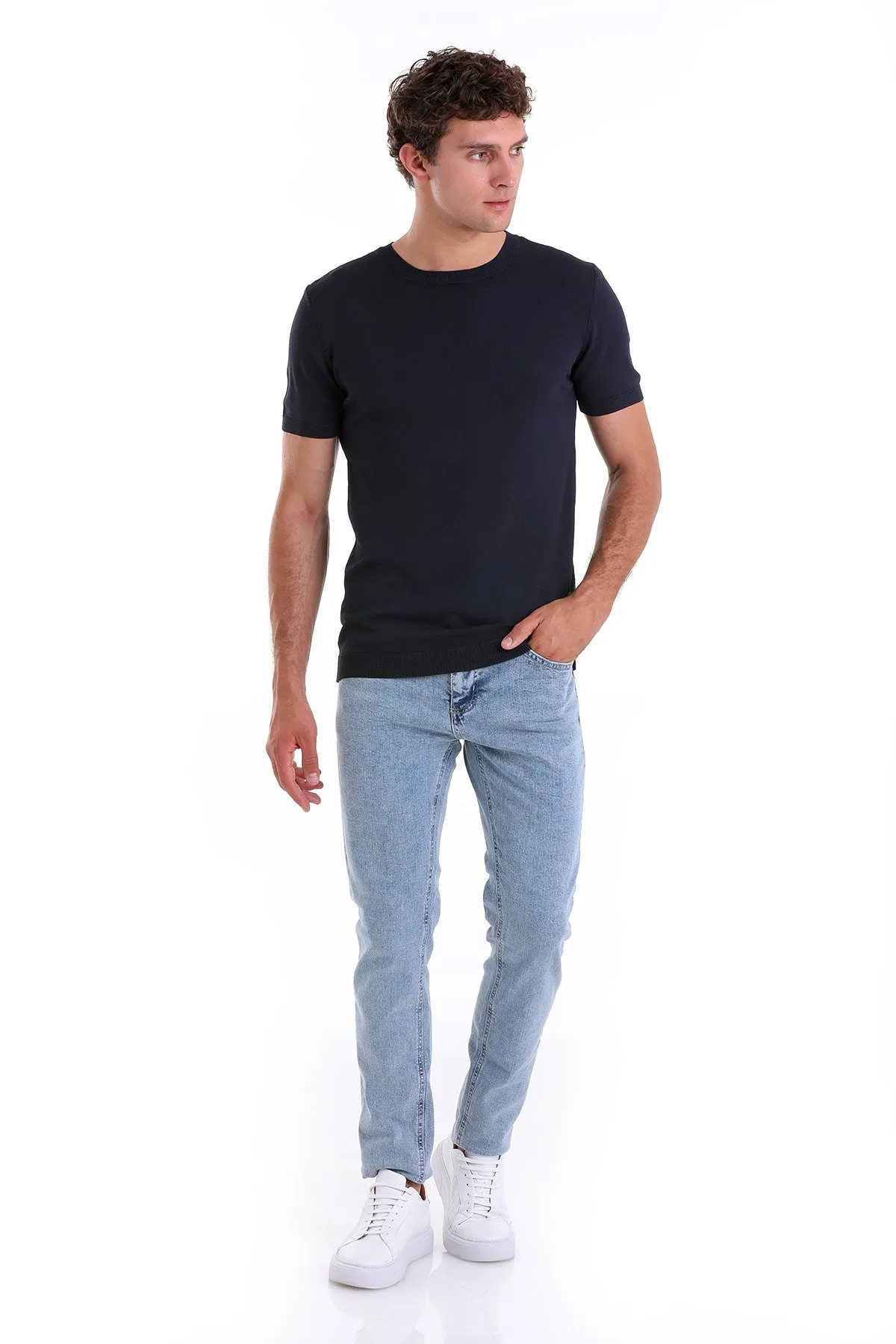 Slim Fit Basic Navy Crew Neck T-Shirt