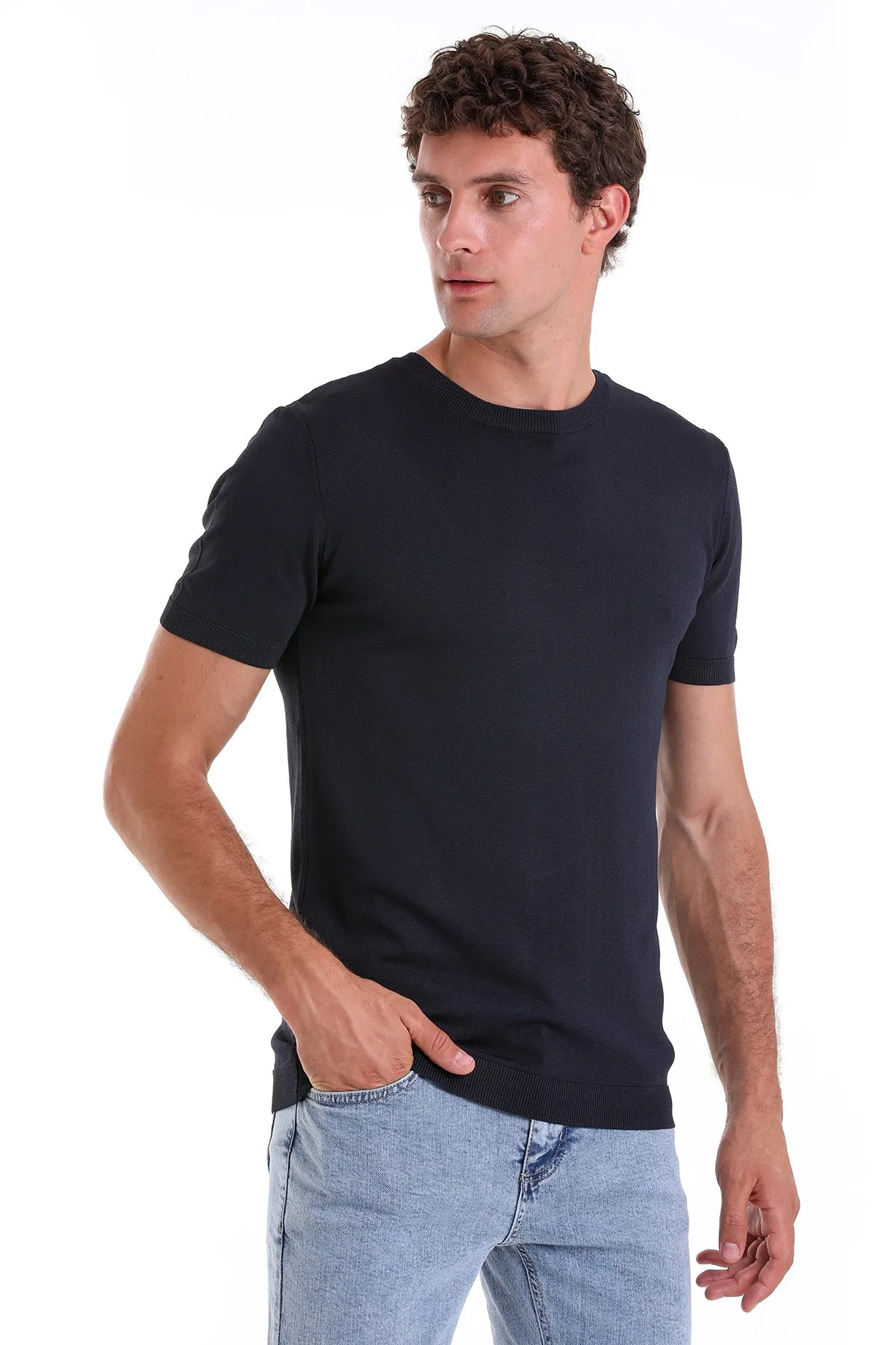 Slim Fit Basic Navy Crew Neck T-Shirt