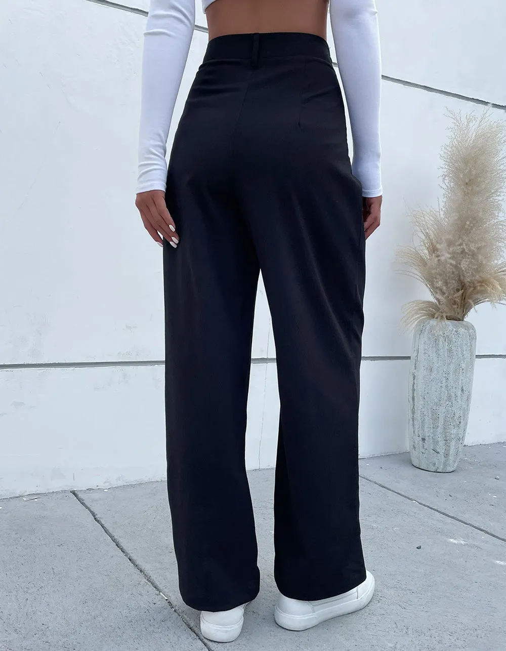 Solid-color Asymmetrical Wide-Leg Pants