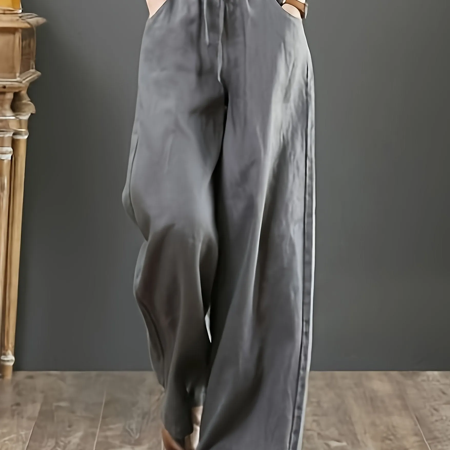 Solid Color Literary Cotton Linen Wide Leg Pants