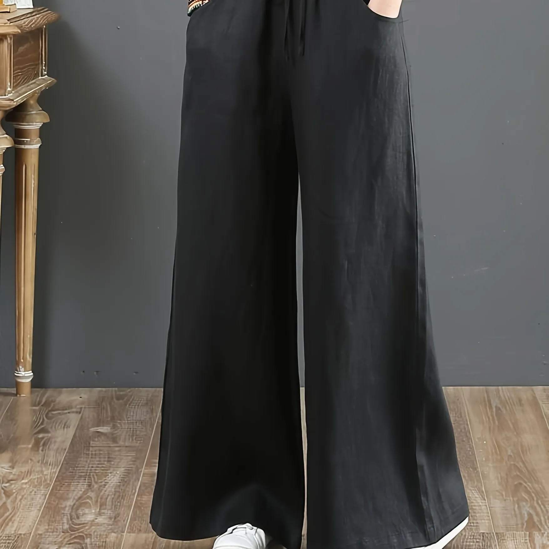 Solid Color Literary Cotton Linen Wide Leg Pants