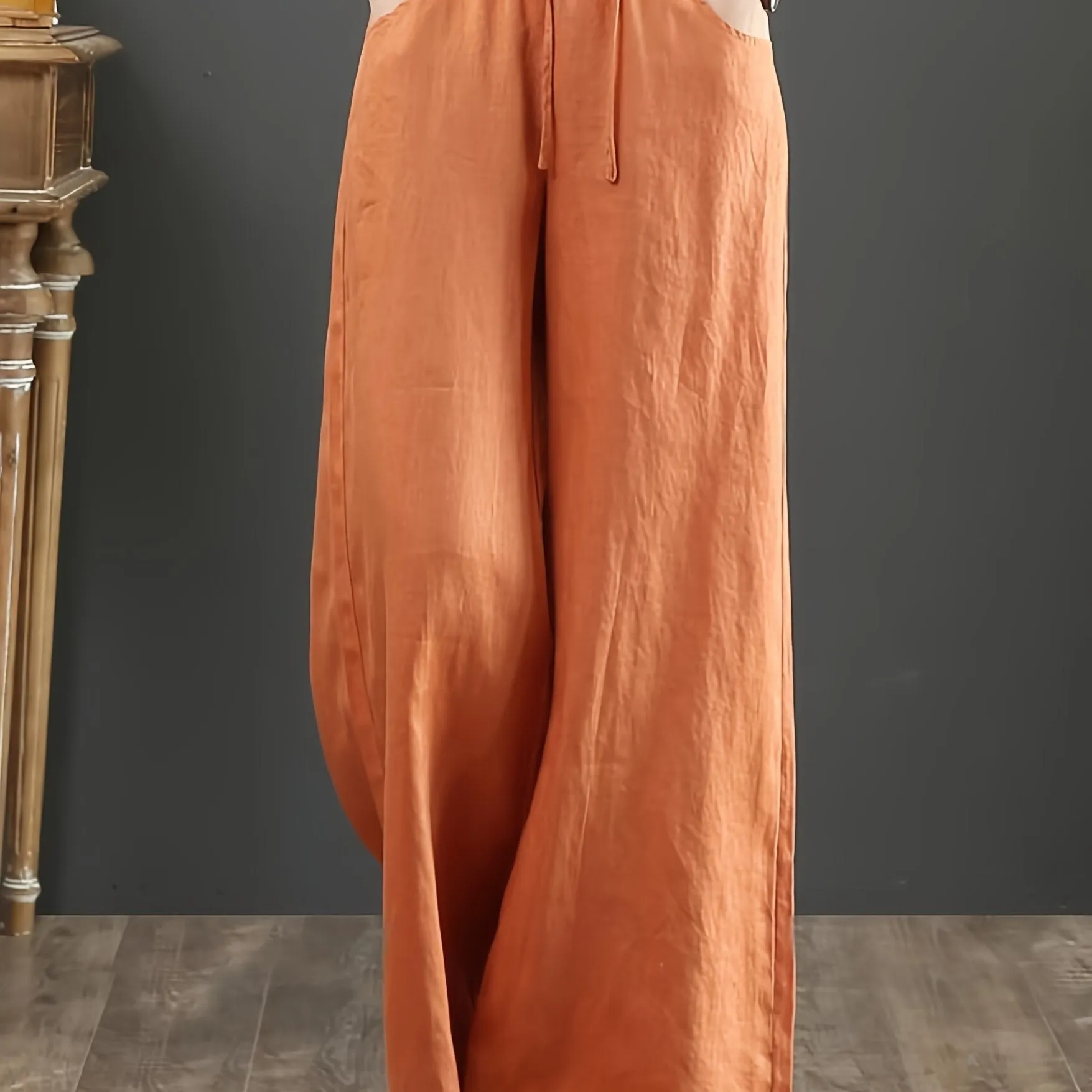 Solid Color Literary Cotton Linen Wide Leg Pants