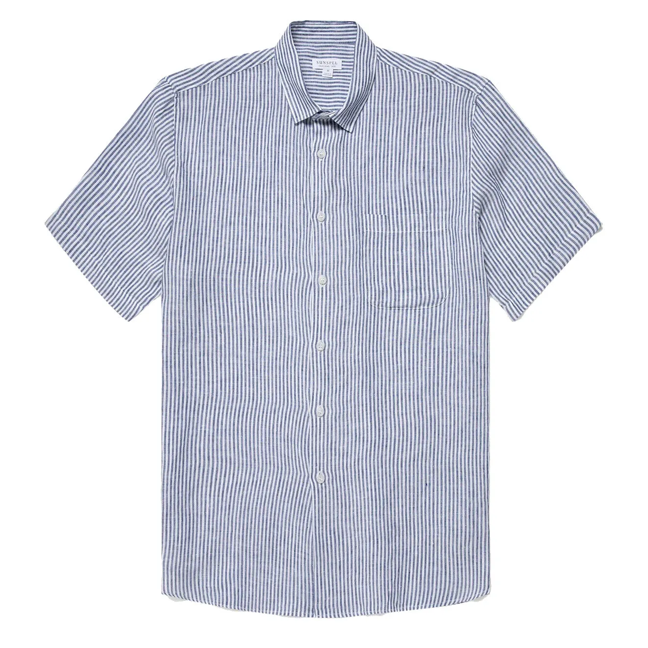 Sunspel SS Italian Linen Shirt Navy / White Linen Stripe