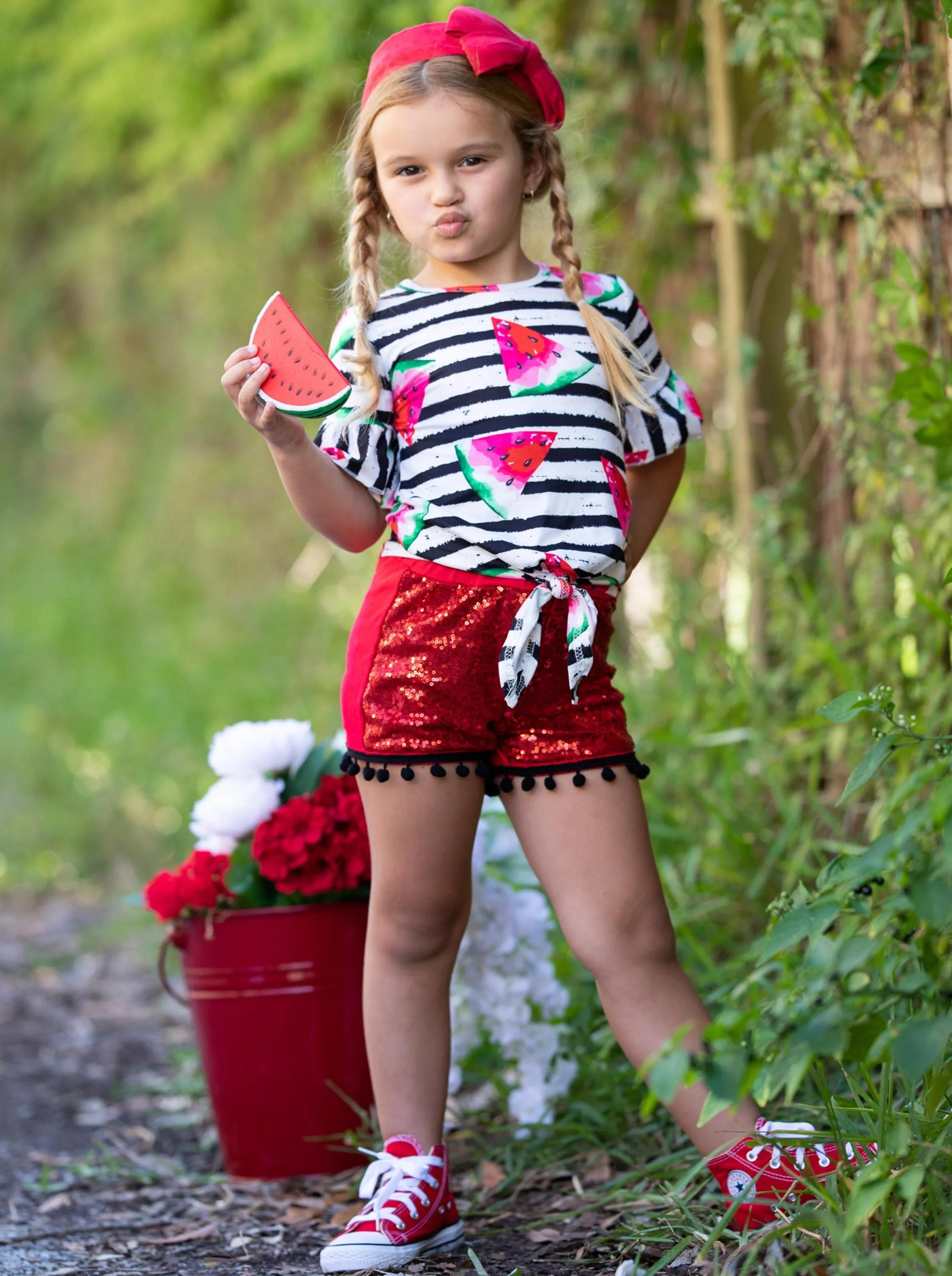 Sweet As Watermelon Sequin Short Set