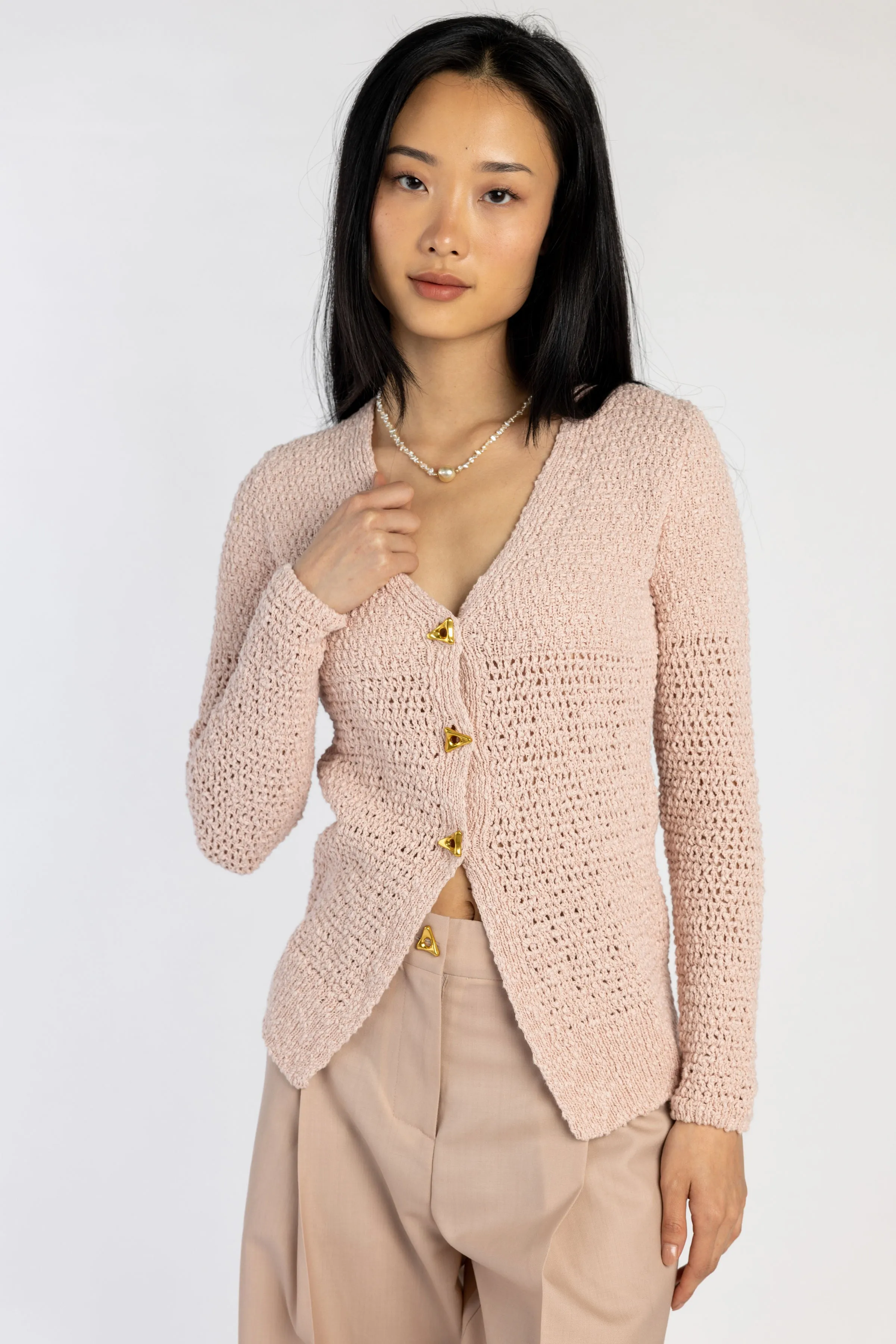 Sylvie Cotton Cardigan in Pale Rose