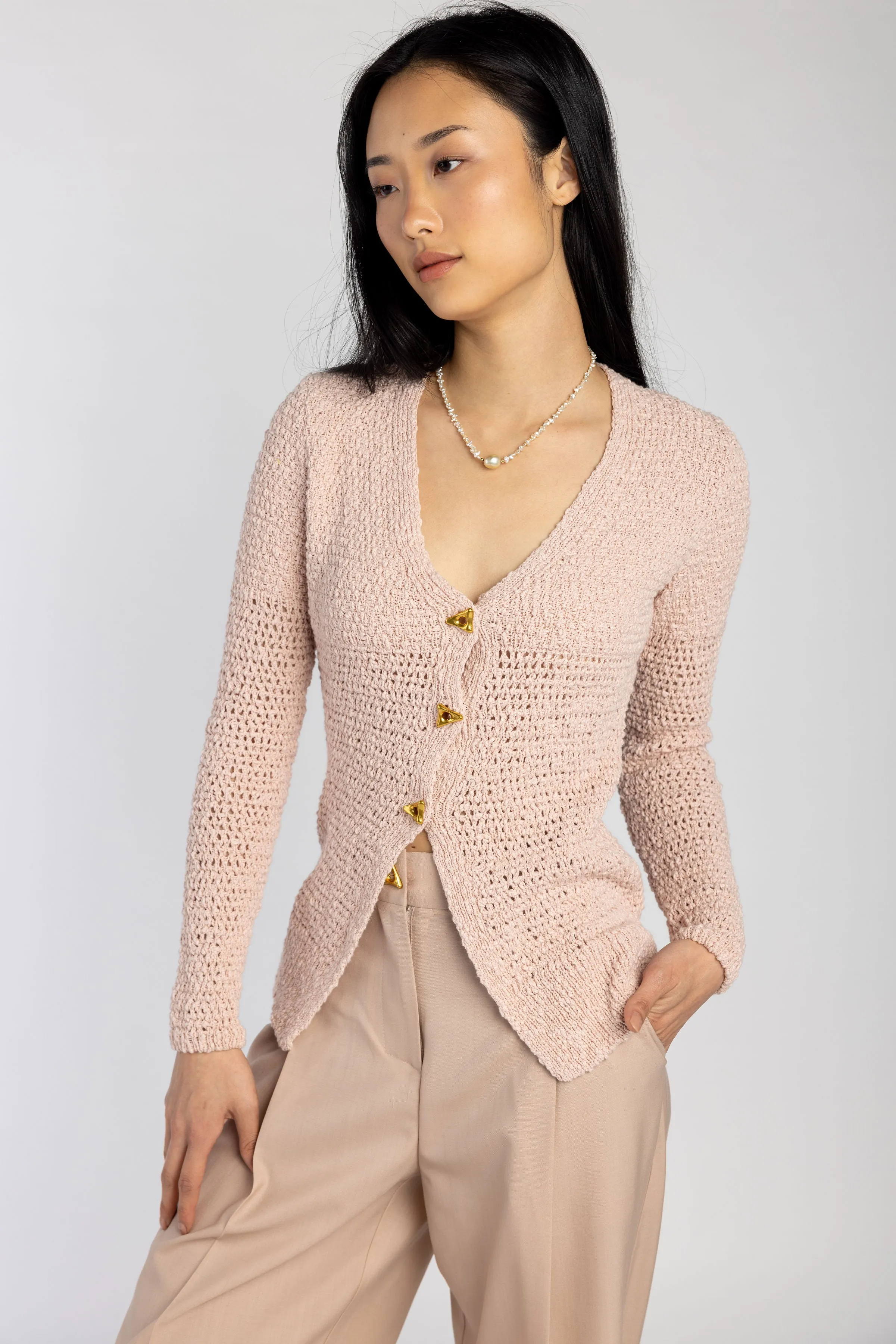 Sylvie Cotton Cardigan in Pale Rose