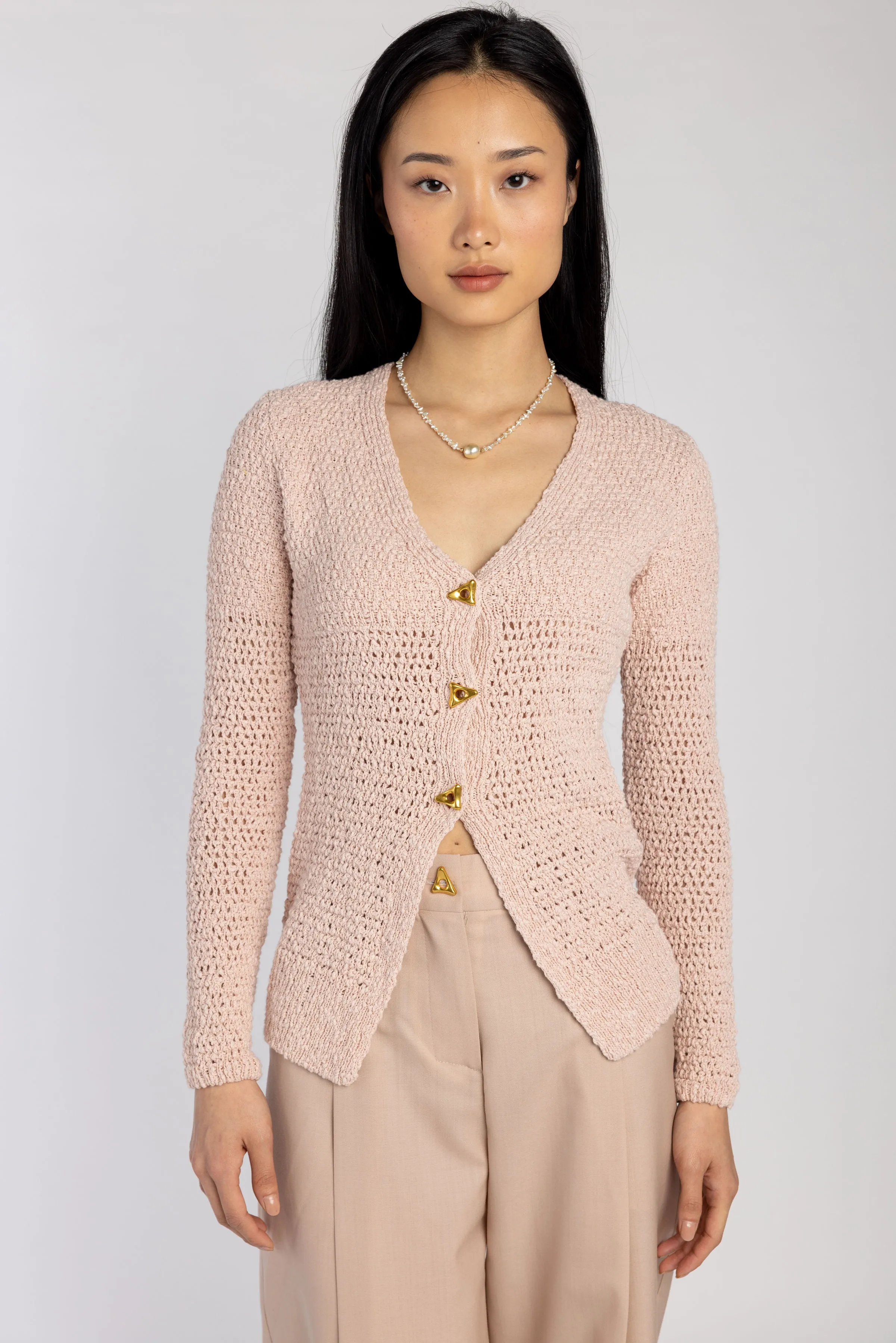 Sylvie Cotton Cardigan in Pale Rose