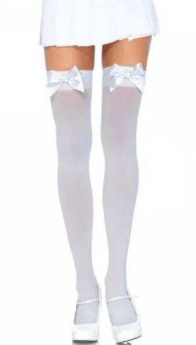 Thigh High Plus Size Womens White Stockings with Bows