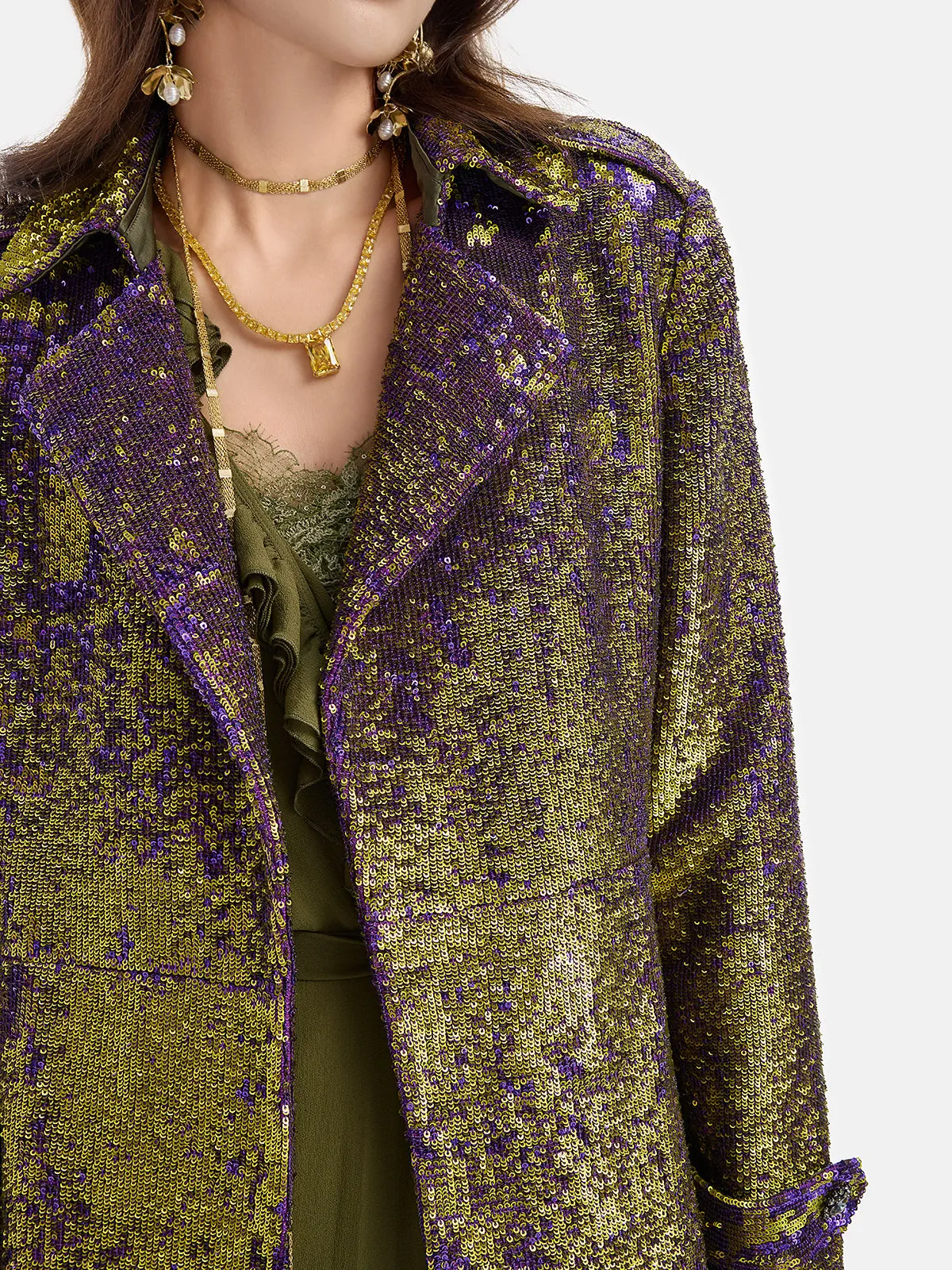 Two-Tone Sequin Ostrich Feather Trench Coat