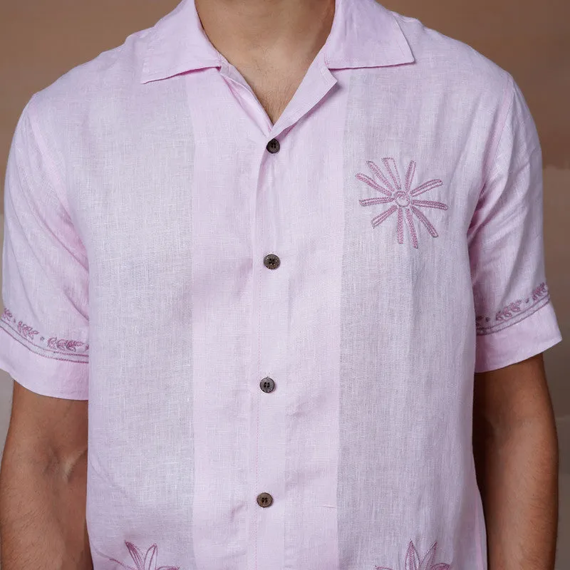 Unisex Pink Linen Shirt | Hand Embroidered