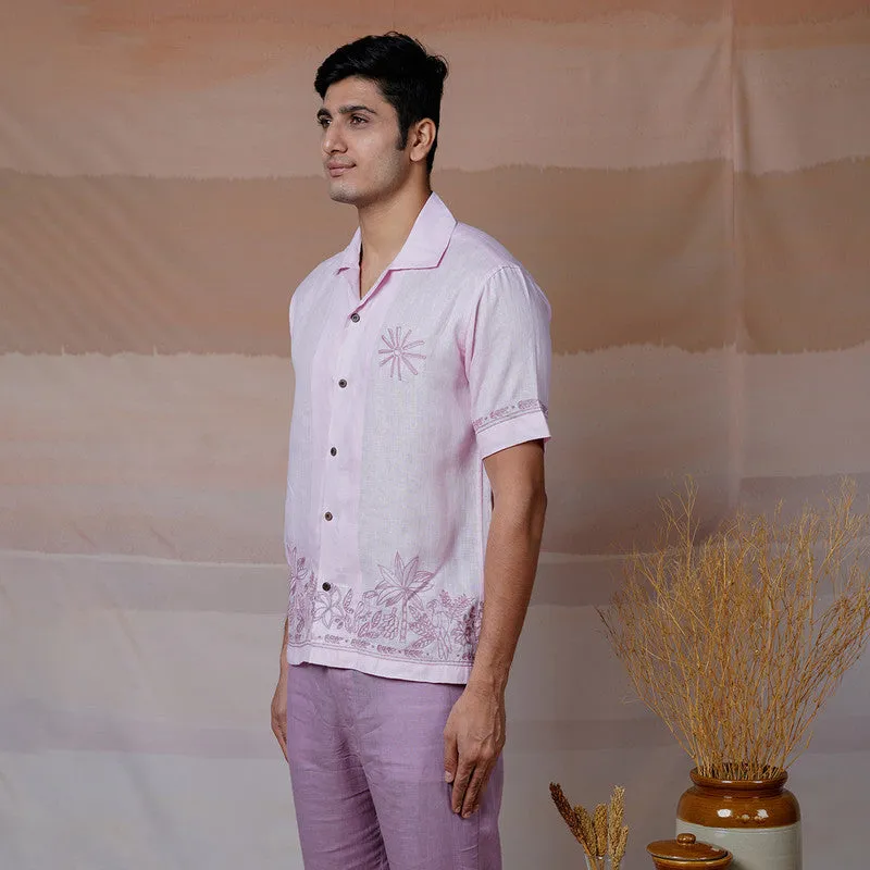 Unisex Pink Linen Shirt | Hand Embroidered