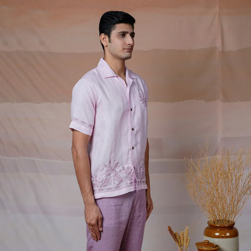 Unisex Pink Linen Shirt | Hand Embroidered