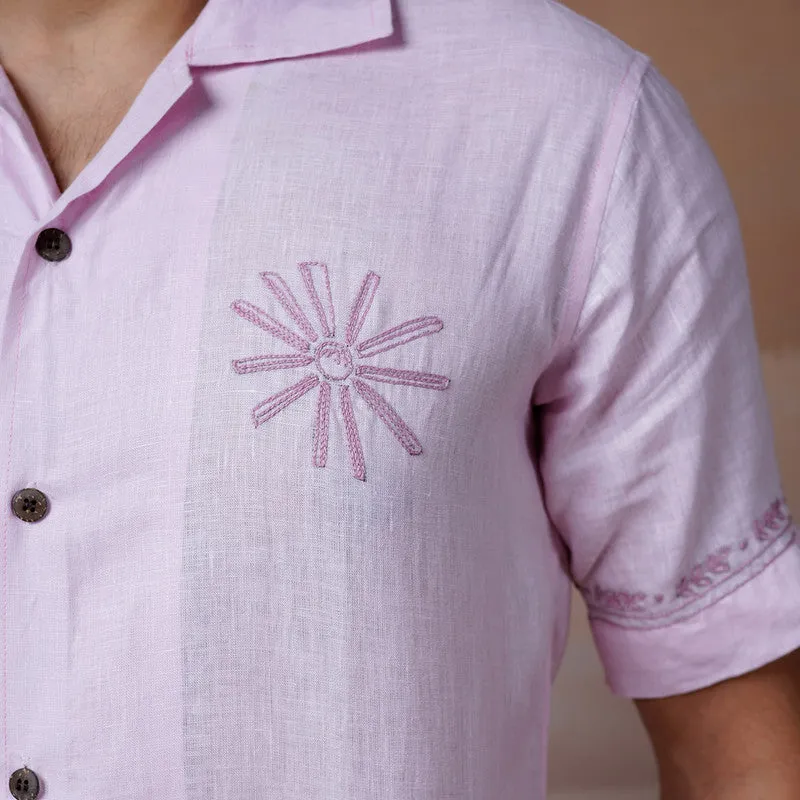 Unisex Pink Linen Shirt | Hand Embroidered