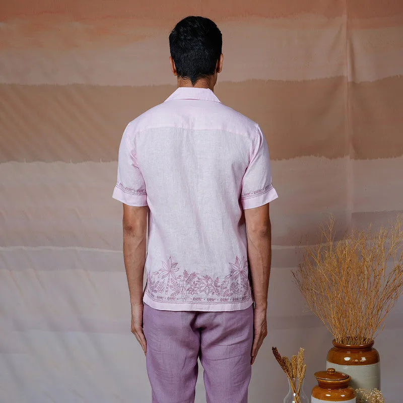 Unisex Pink Linen Shirt | Hand Embroidered