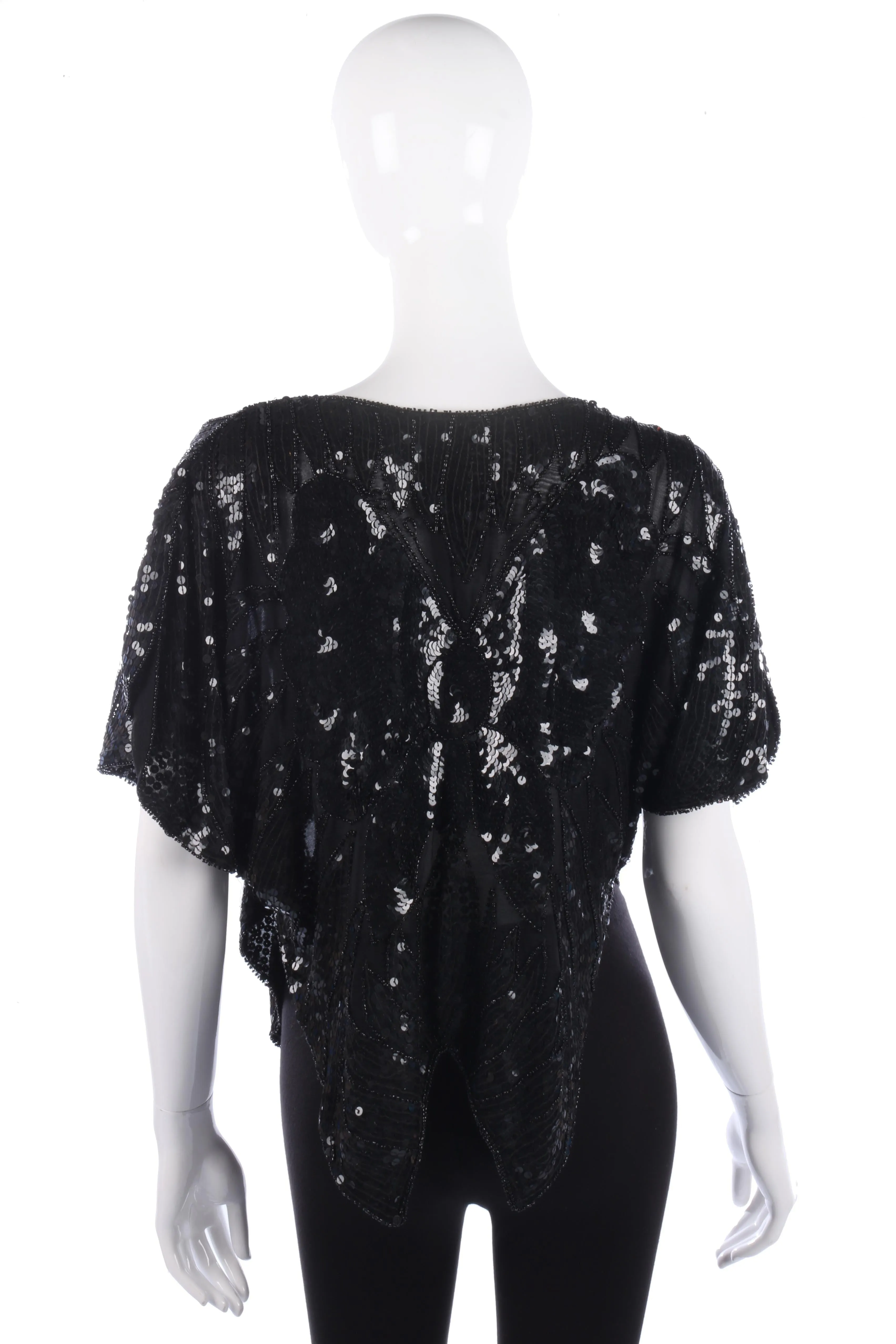 Vintage Silk Sequinned Butterfly Top Black Size M