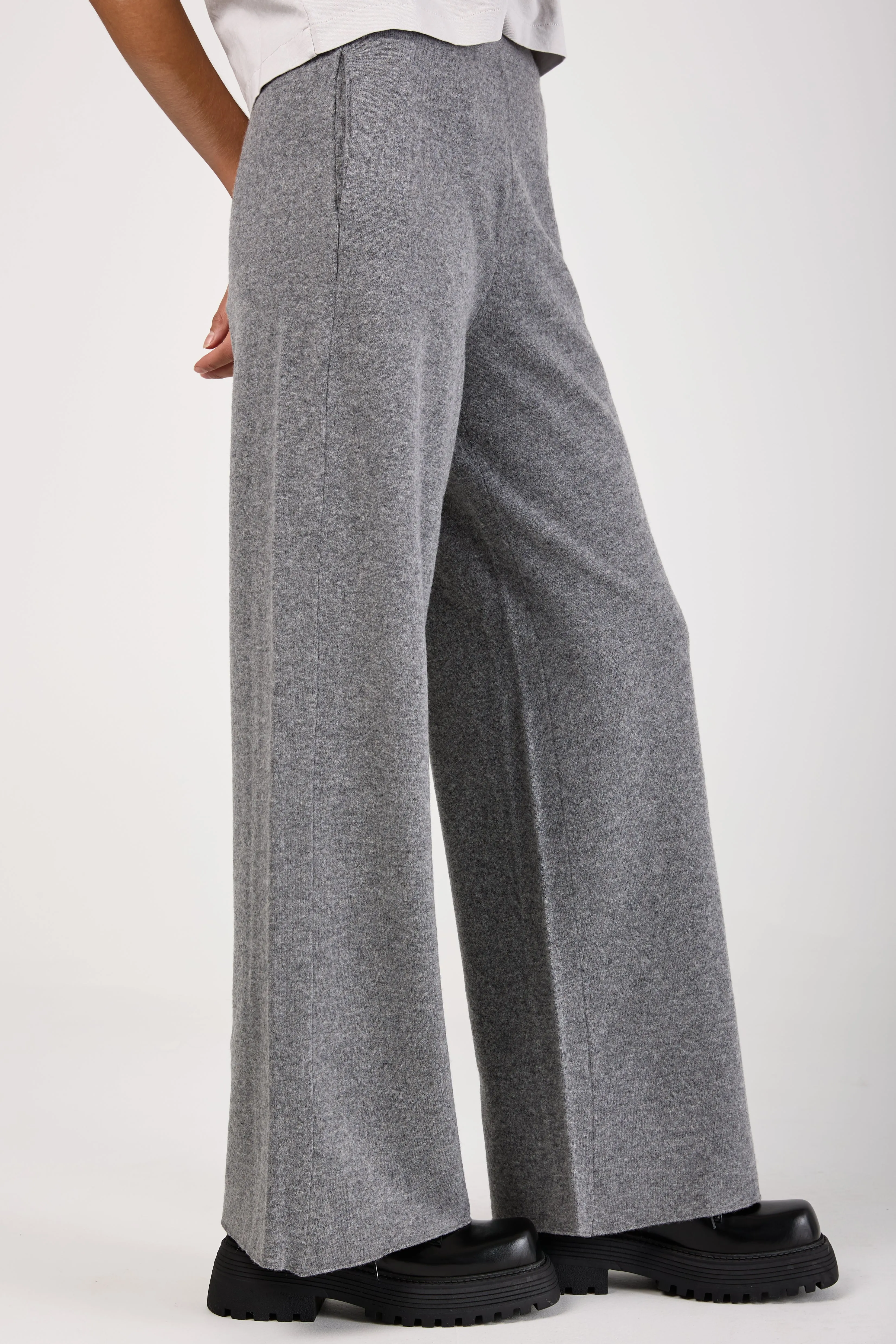 Virgin Wool Felt Wide Leg Pant in Grey