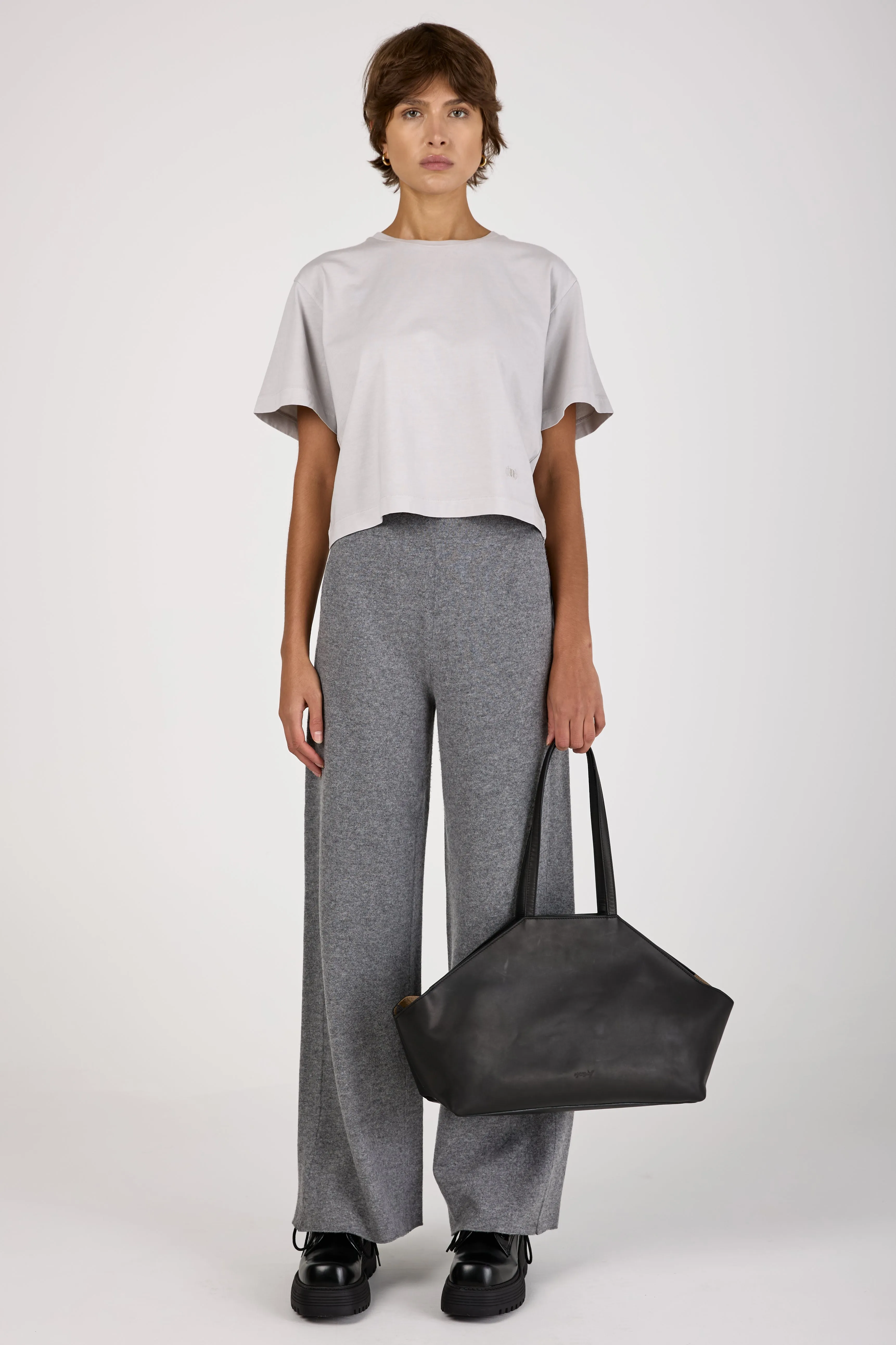 Virgin Wool Felt Wide Leg Pant in Grey