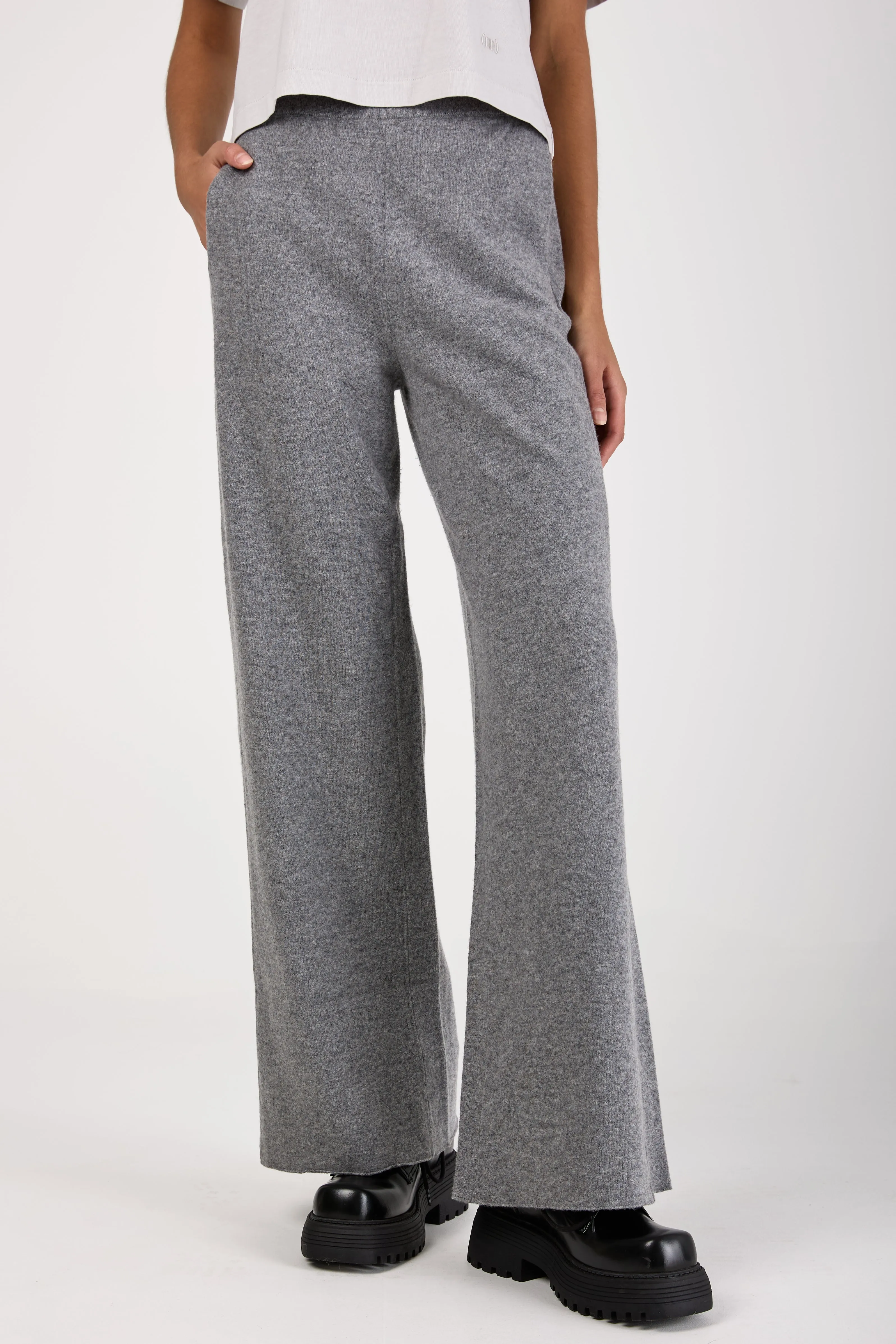 Virgin Wool Felt Wide Leg Pant in Grey