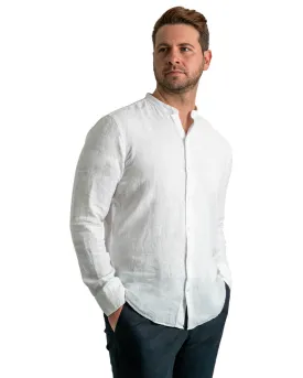 White Linen Grandad Collar Shirt