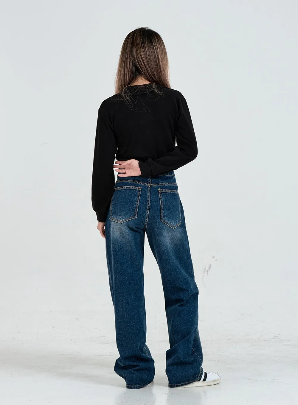 Wide Leg Faded Color Denim Pants CO11