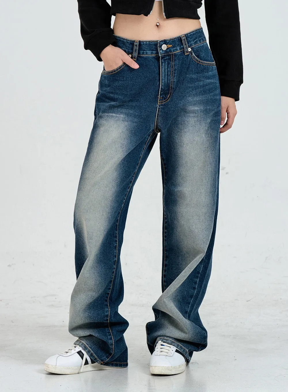 Wide Leg Faded Color Denim Pants CO11