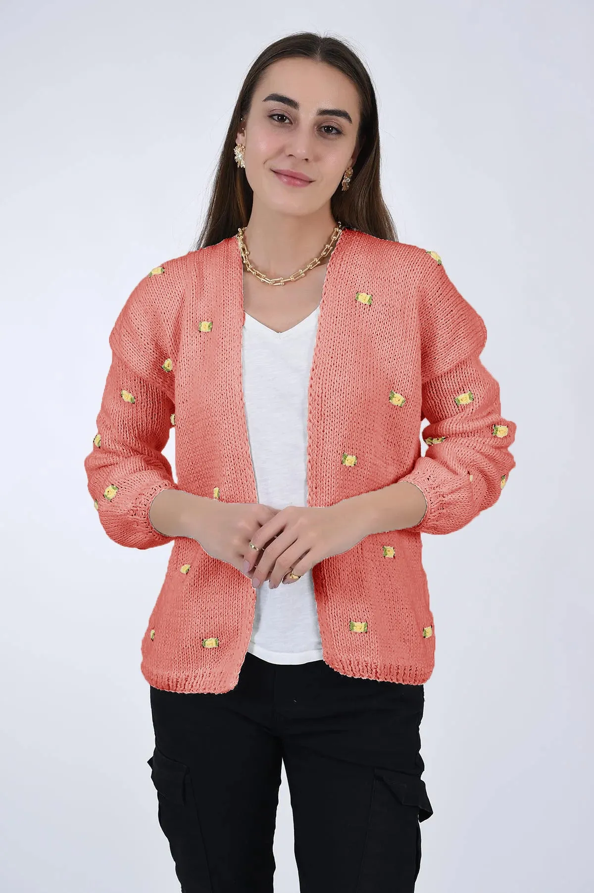 WINTER BLOOM YELLOW ROSE Cotton Cardigan