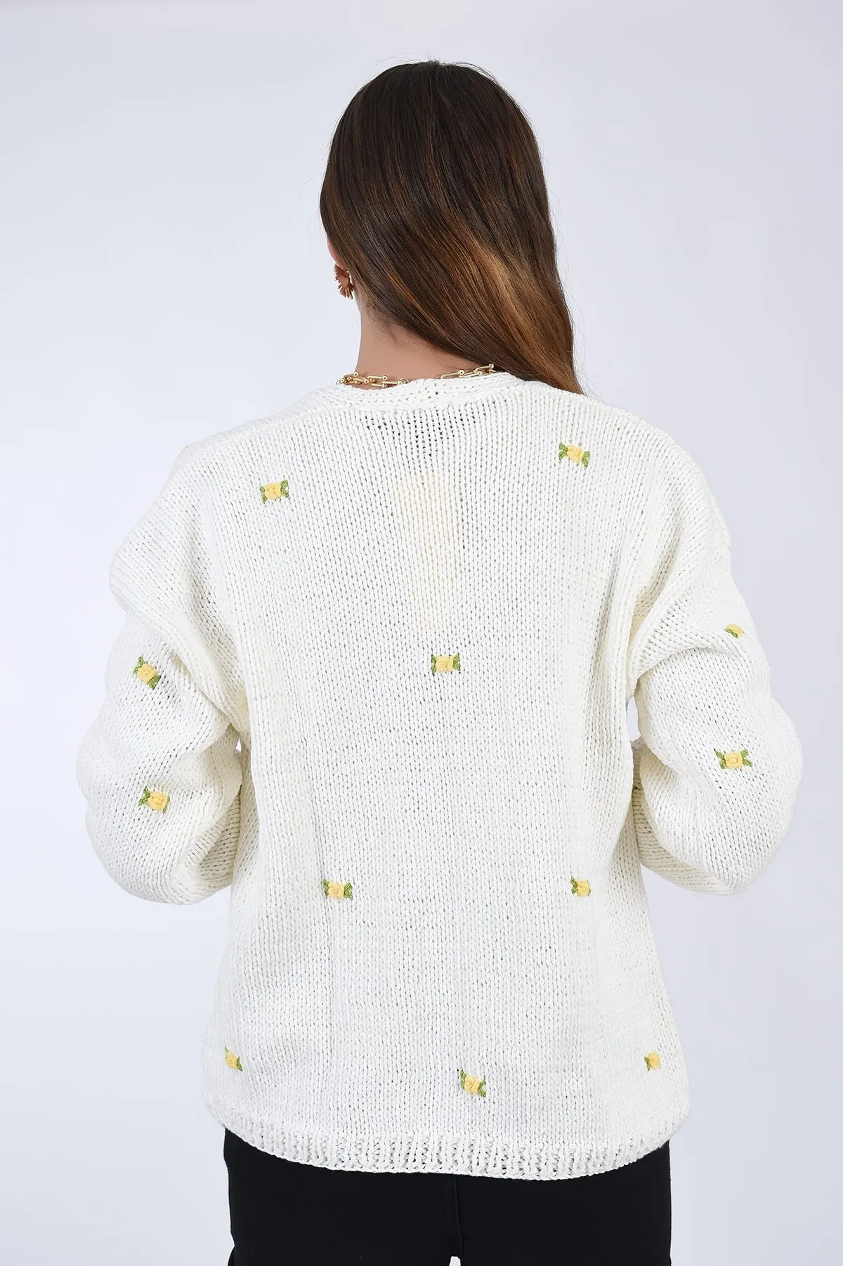 WINTER BLOOM YELLOW ROSE Cotton Cardigan