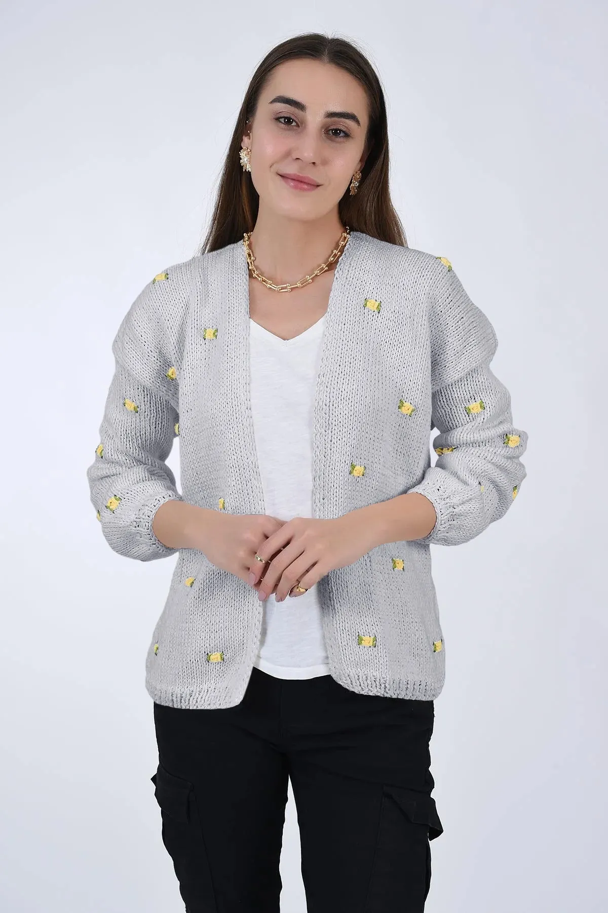 WINTER BLOOM YELLOW ROSE Cotton Cardigan