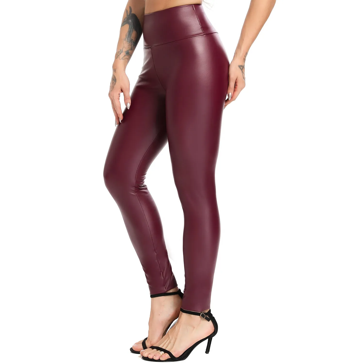 Wjczt Leather Leggings Women Fitness Thin Black Pants High Waist Sexy Curvy Elastic Leggins Ladies Leopard Stretch Slim Trousers