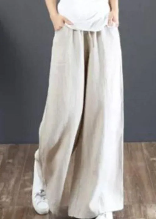 Women Solid Color Elastic Waist Drawstring Wide Leg Pants With Pocket