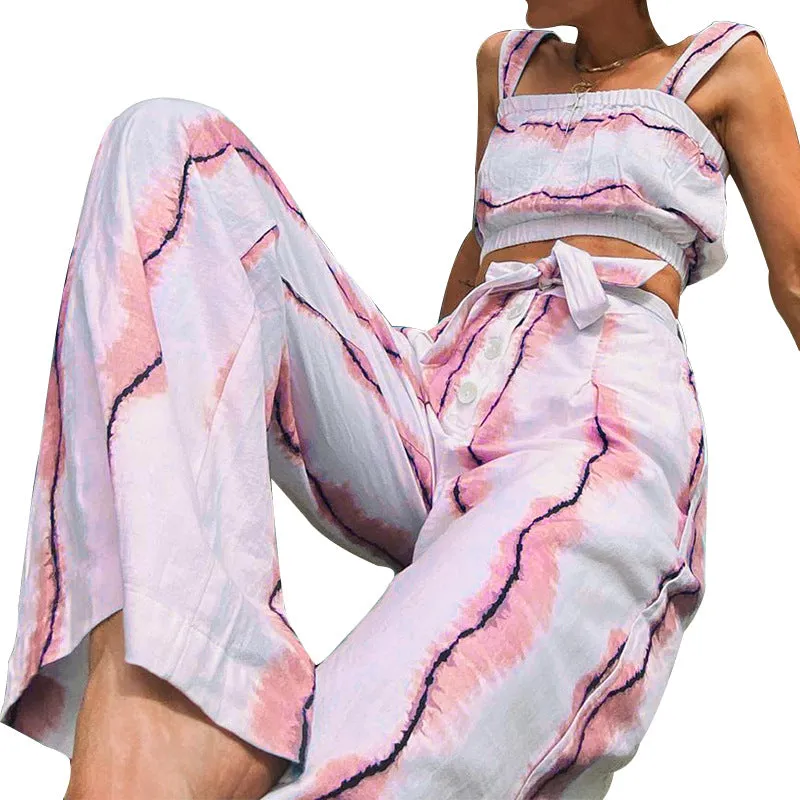 Women's Contrast Color Fashion Wide Leg Pants Suit