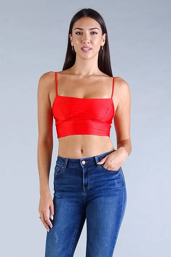 Women's Sexy Spaghetti Strap Darted Under Bust Crop Top